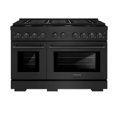 ZLINE 48 in. 6.7 cu. ft. Paramount Double Oven Dual Fuel Range in Black Stainless Steel with 8 Brass Burners - SDRB-BR-48
