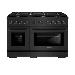 ZLINE 48 in. 6.7 cu. ft. Paramount Double Oven Dual Fuel Range with 8 Burner Gas Cooktop in Black Stainless Steel - SDRB-48 - The Home Selection