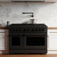 ZLINE 48 in. 6.7 cu. ft. Paramount Double Oven Dual Fuel Range with 8 Burner Gas Cooktop in Black Stainless Steel - SDRB-48 - The Home Selection
