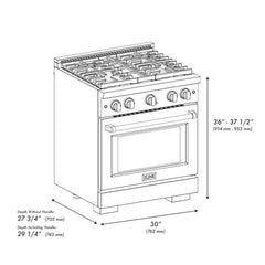 ZLINE 30 in. 4.2 cu. ft. Paramount Gas Range with Convection Gas Oven in Black Stainless Steel with 4 Brass Burners - SGRB-BR-30