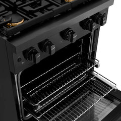ZLINE 30 in. 4.2 cu. ft. Paramount Gas Range with Convection Gas Oven in Black Stainless Steel with 4 Brass Burners - SGRB-BR-30