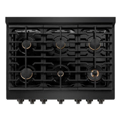 ZLINE 36 in. 5.2 cu. ft. Paramount Gas Range with Convection Gas Oven in Black Stainless Steel with 6 Brass Burners - SGRB-BR-36
