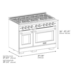 ZLINE 48 in. 6.7 cu. ft. Paramount Double Oven Gas Range in Black Stainless Steel with 8 Brass Burners - SGRB-BR-48
