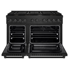 ZLINE 48 in. 6.7 cu. ft. Paramount Double Oven Dual Fuel Range in Black Stainless Steel with 8 Brass Burners - SDRB-BR-48