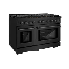 ZLINE 48 in. 6.7 cu. ft. Paramount Double Oven Gas Range in Black Stainless Steel with 8 Brass Burners - SGRB-BR-48
