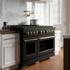 ZLINE Autograph Edition 48 in. 6.7 cu. ft. Paramount Double Oven Gas Range with 8 Burner Cooktop in Black Stainless Steel - SGRBZ-48