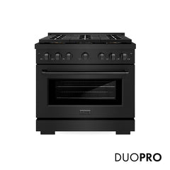 ZLINE 36 in. 5.2 cu. ft. Paramount Gas Range with 6 Burner DuoPro™ Cooktop and Convection Gas Oven in Black Stainless Steel - PSGRB-36