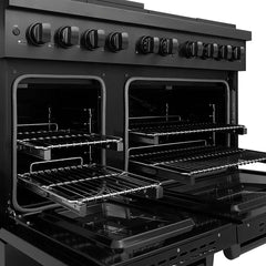 ZLINE 48 in. 6.7 cu. ft. Paramount Gas Range with 8 Burner DuoPro™ Cooktop and Dual Ovens in Black Stainless Steel - PSGRB-48
