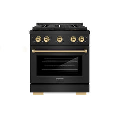 ZLINE 30 in. 4.2 cu. ft. Paramount Gas Range with 4 Burner DuoPro™ Coo - Black Stainless Steel with Polished Gold Accents
