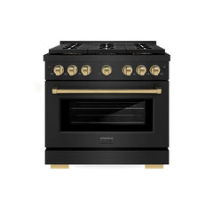 ZLINE 36 in. 5.2 cu. ft. Paramount Gas Range with 6 Burner DuoPro™ Coo - Black Stainless Steel with Champagne Bronze Accents