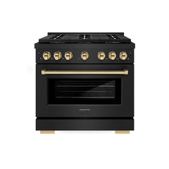 ZLINE 36 in. 5.2 cu. ft. Paramount Gas Range with 6 Burner DuoPro™ Coo - Black Stainless Steel with Polished Gold Accents