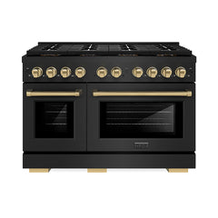 ZLINE 48 in. 6.7 cu. ft. Paramount Gas Range with 8 Burner DuoPro™ Coo - Black Stainless Steel with Champagne Bronze Accents