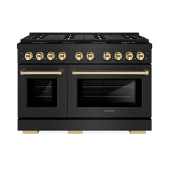 ZLINE 48 in. 6.7 cu. ft. Paramount Gas Range with 8 Burner DuoPro™ Coo - Black Stainless Steel with Polished Gold Accents