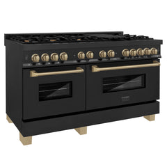 ZLINE Autograph Edition 60" 7.4 cu. ft. Dual Fuel Range with Gas Stove and Electric Oven in Black Stainless Steel with Accents - RABZ-60