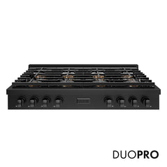 ZLINE 48 in. Paramount Gas Rangetop with 8 Burner DuoPro™ Cooktop in Black Stainless Steel - PSRTB-48