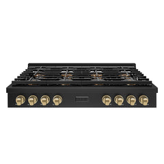 ZLINE 48 in. Paramount Gas Rangetop with 8 Burner DuoPro™ Cooktop in B - Black Stainless Steel with Champagne Bronze Accents