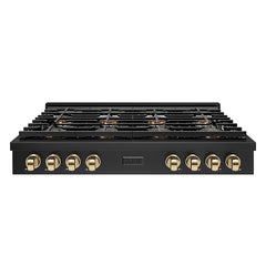 ZLINE 48 in. Paramount Gas Rangetop with 8 Burner DuoPro™ Cooktop in B - Black Stainless Steel with Polished Gold Accents