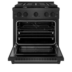 ZLINE 30 in. 4.2 cu. ft. Paramount Dual Fuel Range with 4 Burner Gas Cooktop and Electric Convection Oven in Black Satin Stainless Steel - SDRBS-30