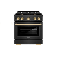 ZLINE 30 in. 4.2 cu. ft. Paramount Dual Fuel Range with 4 Burner Gas C - Black Satin Stainless Steel with Polished Gold Accents
