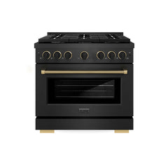 ZLINE 36 in. 5.2 cu. ft. Paramount Dual Fuel Range with 6 Burner Gas C - Black Satin Stainless Steel with Matte Black & Champagne Bronze Accents (Designer Collection)