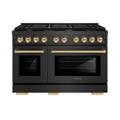 ZLINE 48 in. 6.7 cu. ft. Paramount Double Oven Dual Fuel Range with 8  - Black Satin Stainless Steel with Polished Gold Accents