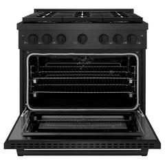 ZLINE 36 in. 5.2 cu. ft. Paramount Dual Fuel Range with 6 Burner DuoPro™ Cooktop and Electric Convection Oven in Black Satin Stainless Steel - PSDRBS-36