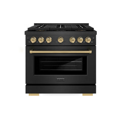 ZLINE 36 in. 5.2 cu. ft. Paramount Dual Fuel Range with 6 Burner DuoPr - Black Satin Stainless Steel with Champagne Bronze Accents