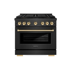 ZLINE 36 in. 5.2 cu. ft. Paramount Dual Fuel Range with 6 Burner DuoPr - Black Satin Stainless Steel with Polished Gold Accents