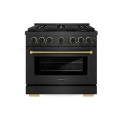 ZLINE 36 in. 5.2 cu. ft. Paramount Dual Fuel Range with 6 Burner DuoPr - Black Satin Stainless Steel with Matte Black & Champagne Bronze Accents (Designer Collection)