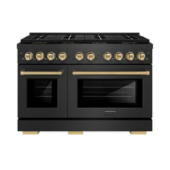 ZLINE 48 in. 6.7 cu. ft. Paramount Dual Fuel Range with 8 Burner DuoPr - Black Satin Stainless Steel with Champagne Bronze Accents
