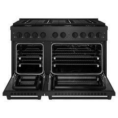 ZLINE 48 in. 6.7 cu. ft. Paramount Double Oven Gas Range with 8 Burner Cooktop in Black Satin Stainless Steel - SGRBS-48