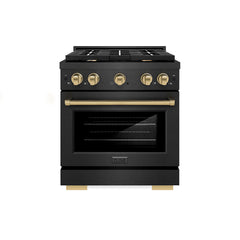 ZLINE 30 in. 4.2 cu. ft. Paramount Gas Range with 4 Burner Cooktop and - Black Satin Stainless Steel with Champagne Bronze Accents
