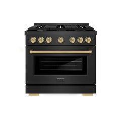 ZLINE 36 in. 5.2 cu. ft. Paramount Gas Range with 6 Burner Cooktop and - Black Satin Stainless Steel with Champagne Bronze Accents