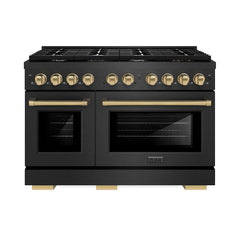 ZLINE 48 in. 6.7 cu. ft. Paramount Double Oven Gas Range with 8 Burner - Black Satin Stainless Steel with Champagne Bronze Accents