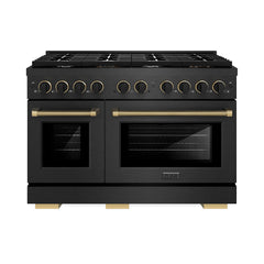 ZLINE 48 in. 6.7 cu. ft. Paramount Double Oven Gas Range with 8 Burner - Black Satin Stainless Steel with Matte Black & Champagne Bronze Accents (Designer Collection)
