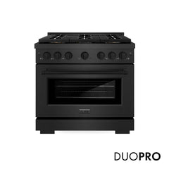 ZLINE 36 in. 5.2 cu. ft. Paramount Gas Range with 6 Burner DuoPro™ Cooktop and Convection Gas Oven in Black Satin Stainless Steel - PSGRBS-36