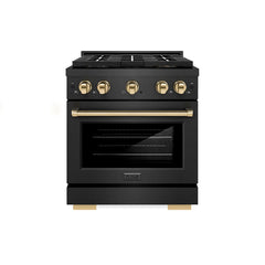 ZLINE 30 in. 4.2 cu. ft. Paramount Gas Range with 4 Burner DuoPro™ Coo - Black Satin Stainless Steel with Polished Gold Accents