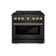 ZLINE 36 in. 5.2 cu. ft. Paramount Gas Range with 6 Burner DuoPro™ Coo - Black Satin Stainless Steel with Champagne Bronze Accents