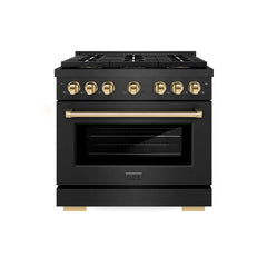 ZLINE 36 in. 5.2 cu. ft. Paramount Gas Range with 6 Burner DuoPro™ Coo - Black Satin Stainless Steel with Polished Gold Accents