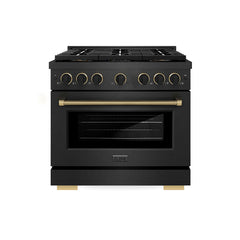 ZLINE 36 in. 5.2 cu. ft. Paramount Gas Range with 6 Burner DuoPro™ Coo - Black Satin Stainless Steel with Matte Black & Champagne Bronze Accents (Designer Collection)