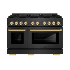 ZLINE 48 in. 6.7 cu. ft. Paramount Gas Range with 8 Burner DuoPro™ Coo - Black Satin Stainless Steel with Polished Gold Accents