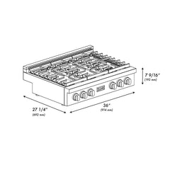 ZLINE 36 in. Paramount Gas Rangetop with 6 Burners and Porcelain Cooktop in Black Satin Stainless Steel - SRTBS-36
