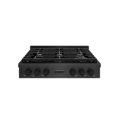 ZLINE 36 in. Paramount Gas Rangetop with 6 Burners and Porcelain Cookt - Black Satin Stainless Steel