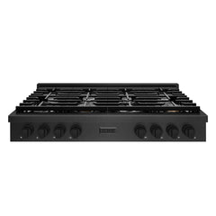 ZLINE 48 in. Paramount Gas Rangetop with 8 Burners and Porcelain Cookt - Black Satin Stainless Steel