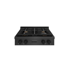 ZLINE 30 in. Paramount Gas Rangetop with 4 Burners and Porcelain Cookt - Black Satin Stainless Steel with Brass Burners