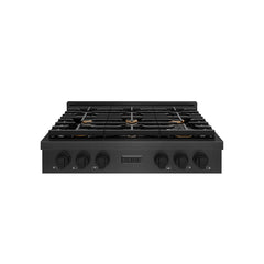 ZLINE 36 in. Paramount Gas Rangetop with 6 Burners and Porcelain Cookt - Black Satin Stainless Steel with Brass Burners