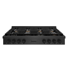 ZLINE 48 in. Paramount Gas Rangetop with 8 Burners and Porcelain Cookt - Black Satin Stainless Steel with Brass Burners
