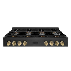 ZLINE 48 in. Paramount Gas Rangetop with 8 Burner DuoPro™ Cooktop in B - Black Satin Stainless Steel with Champagne Bronze Accents