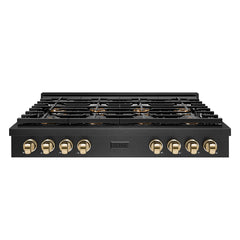 ZLINE 48 in. Paramount Gas Rangetop with 8 Burner DuoPro™ Cooktop in B - Black Satin Stainless Steel with Polished Gold Accents