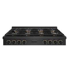 ZLINE 48 in. Paramount Gas Rangetop with 8 Burner DuoPro™ Cooktop in B - Black Satin Stainless Steel with Matte Black & Champagne Bronze Accents (Designer Collection)